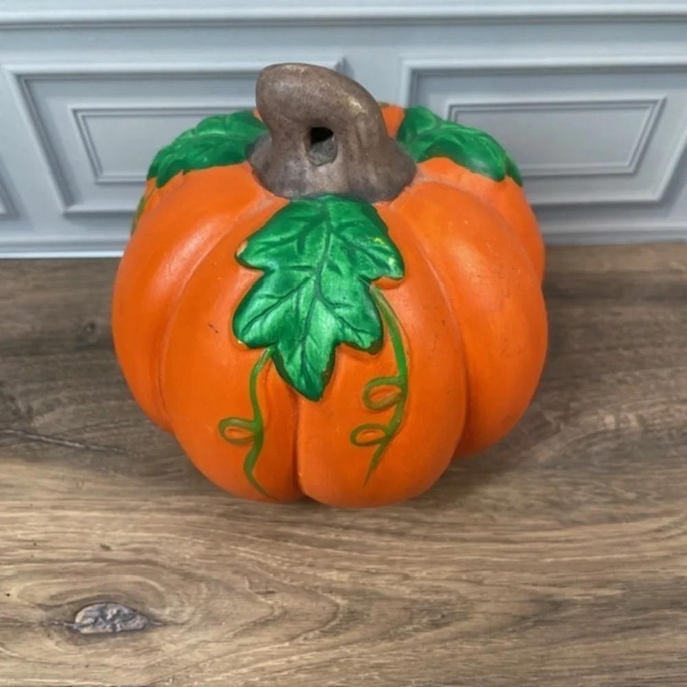 Vintage Ceramic Hand Painted Halloween Pumpkin Witch Toad Fall Decor Set of 2